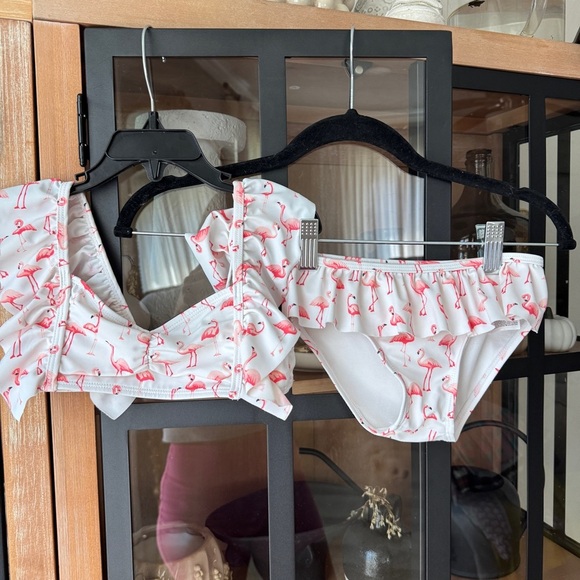 Janie & Jack toddler bikini set Recycled Flamingo Ruffle 2-Piece Swimsuit print - Picture 6 of 9